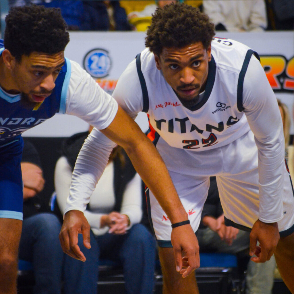 Nathan Charles of the KW Titans defends against a Montreal Toundra player during the January 4 home game.
