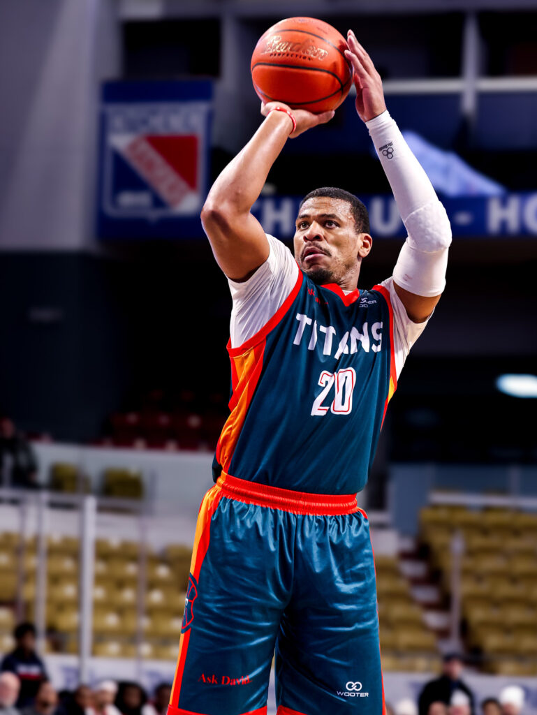 Game 3: KW Titan, Ty Pickett, player of the game, ready to launch a free throw.
