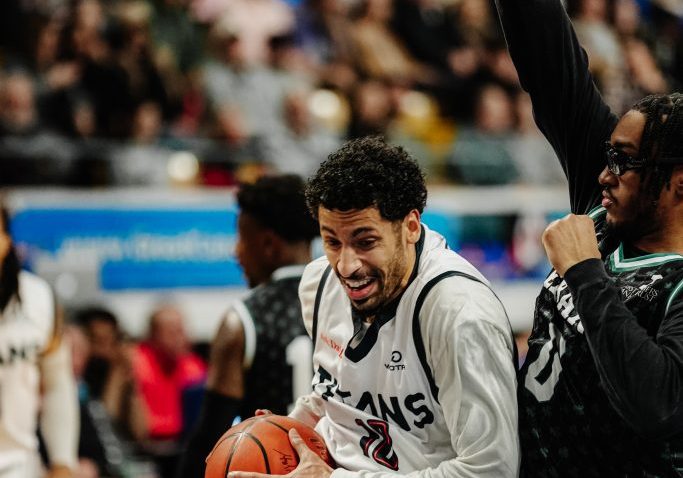 Ty Groce, forward for the KW Titans, edges in against the Lebanon Leprechauns at The Aud on Family Day Feb 16, 2026  (Credit: Karsen Campbell)