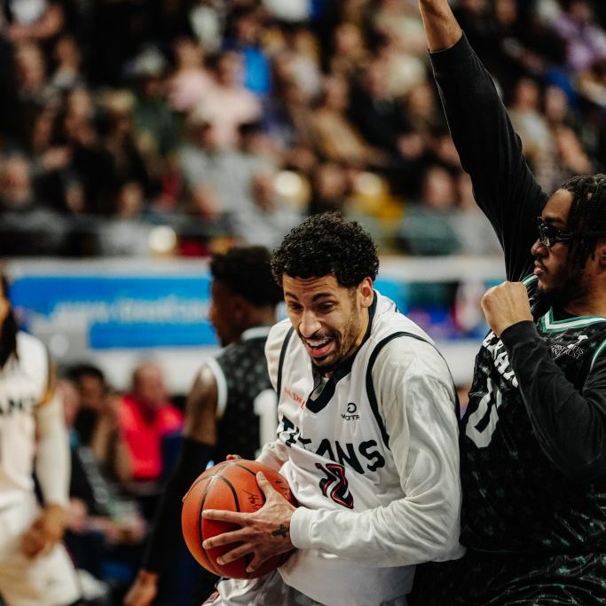Ty Groce, forward for the KW Titans, edges in against the Lebanon Leprechauns at The Aud on Family Day Feb 16, 2026  (Credit: Karsen Campbell)