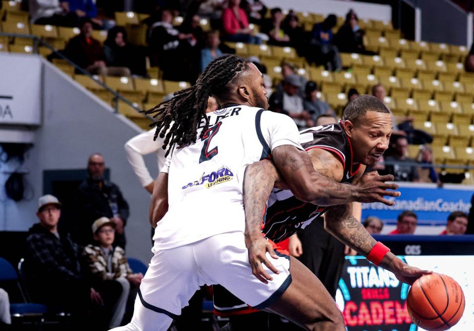 KW tItans CJ Felder goes on the offence and attempts to grab the ball from a Windsor Express player at The Aud, January 25th. (Photo Credit: Nevone)